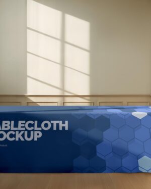 Mockup Toalha Mesa Sala Iluminada - Vista Frontal Mockup Mockups de Publicidade para Download