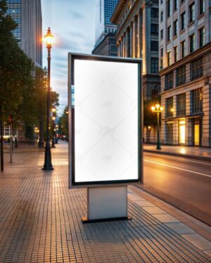 Mockup Totem Publicitário Rua Noturna - Mockup PSD Mockups de Publicidade Editável