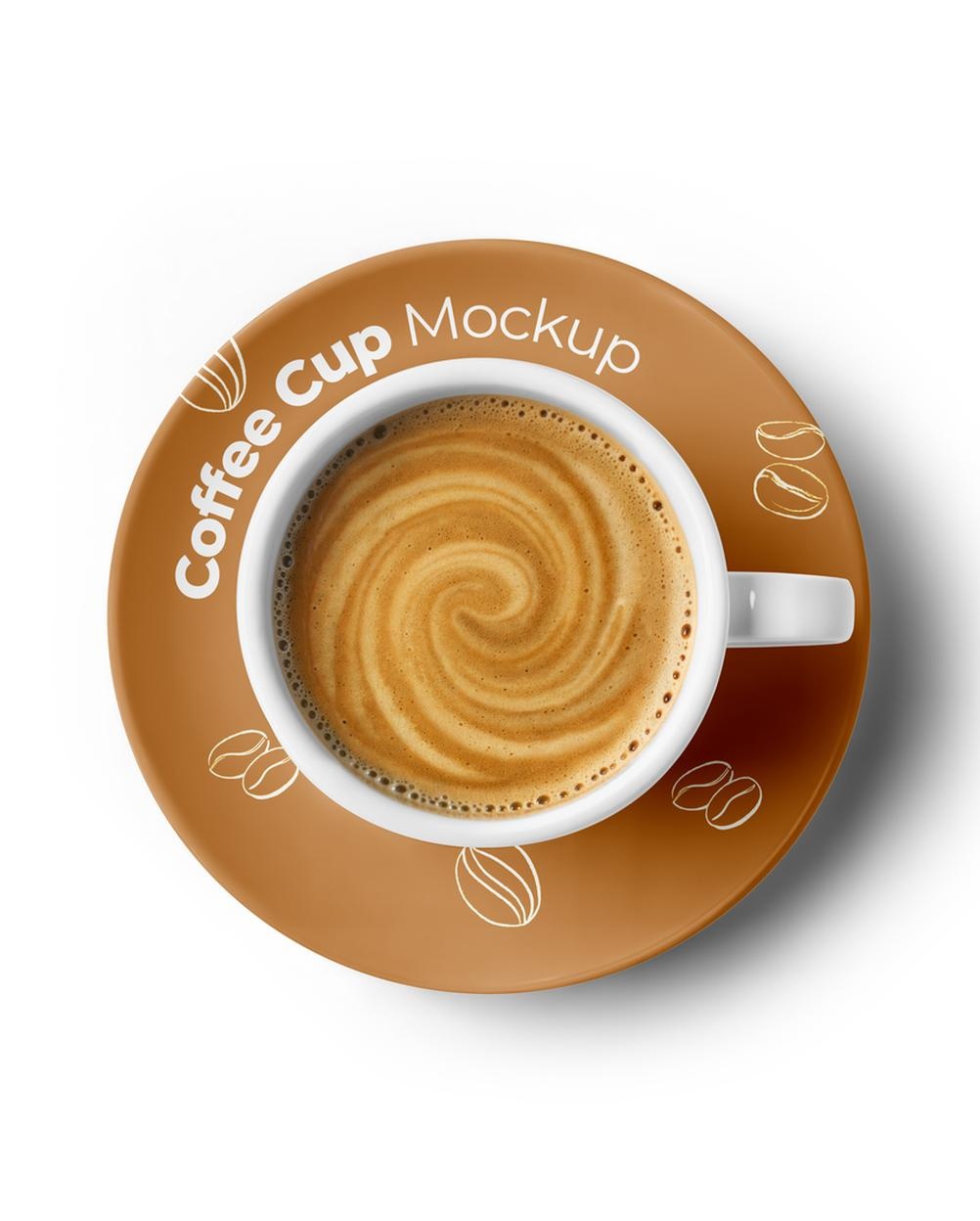 Mockup Xícara Pires Superfície Neutra Vista Frontal PSD Mockup Xícara Pires Superfície Neutra - Vista Frontal Mockup Mockups de Objetos para Download