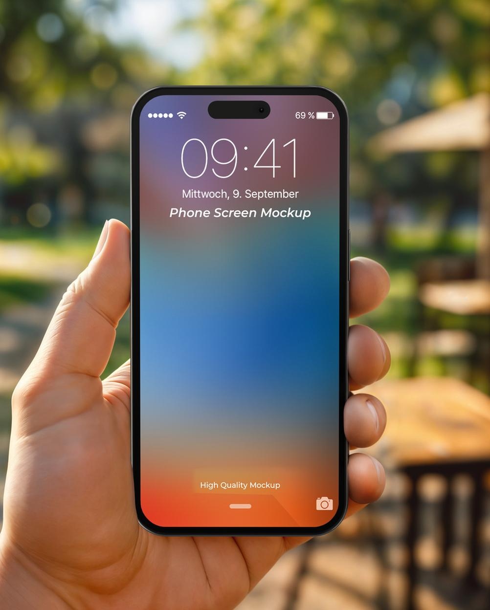 Mockup Smartphone Parque Externo Vista Frontal PSD Mockup Smartphone Parque Externo - Vista Frontal Mockup Mockups de Eletrônicos para Download