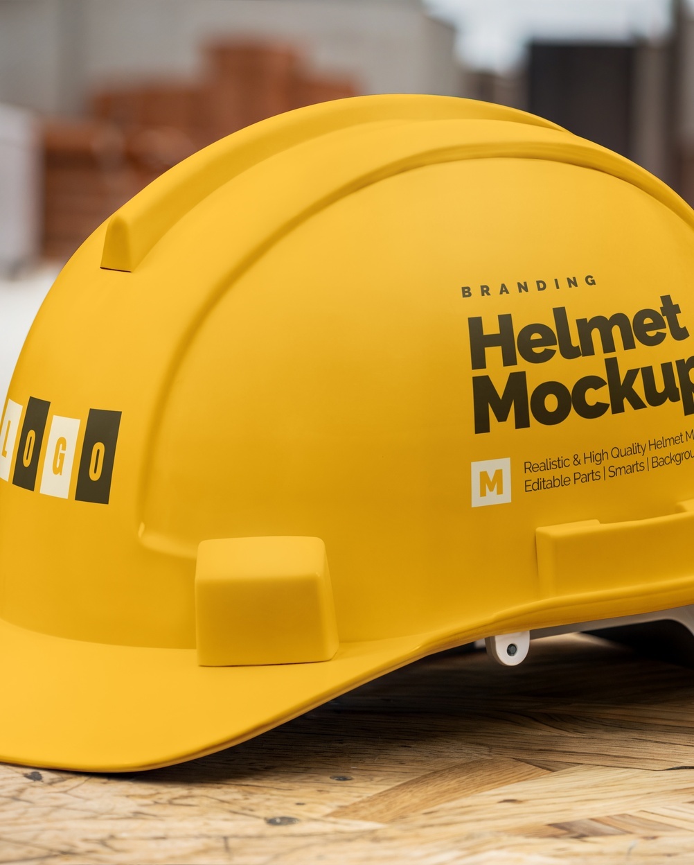 Mockup Capacete Segurança Superfície Madeira Premium Vista Frontal PSD Mockup Capacete Segurança Superfície Madeira Premium - Vista Frontal Mockup Mockups de Objetos para Download